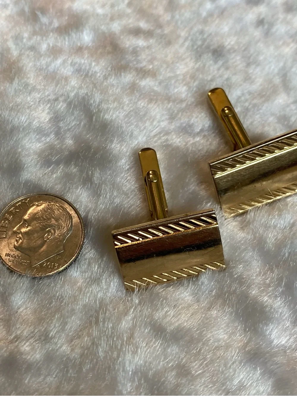 🍀VTG SWANK Gold Rectangular Cuff Links with Diagonal Rope Edge